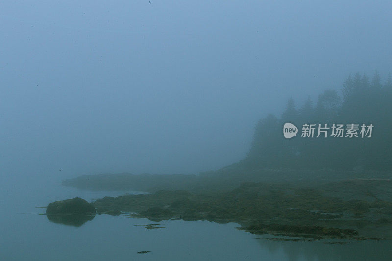 薄暮之夜雾蒙蒙的莫迪缅因州洛基海岸线