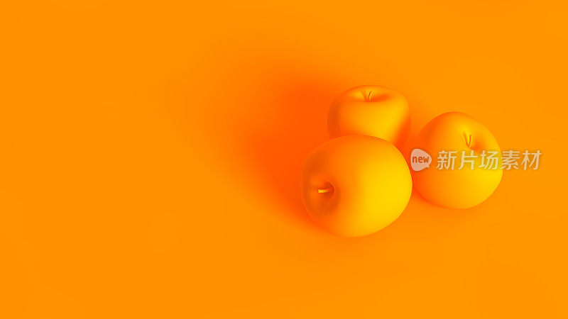 立体图像的概念。橙色背景下分离的苹果。