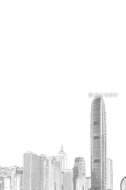 手绘香港建筑抽象画