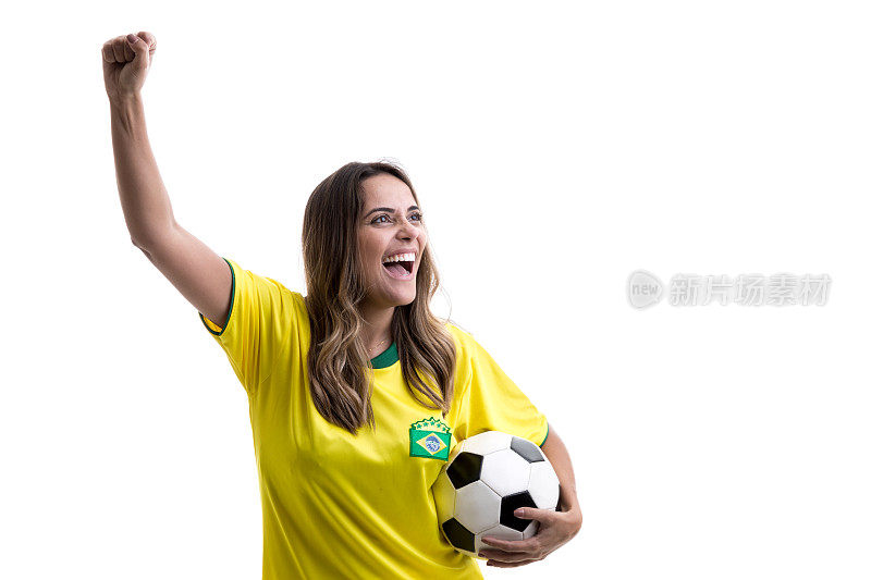 巴西女球迷在白色背景下庆祝