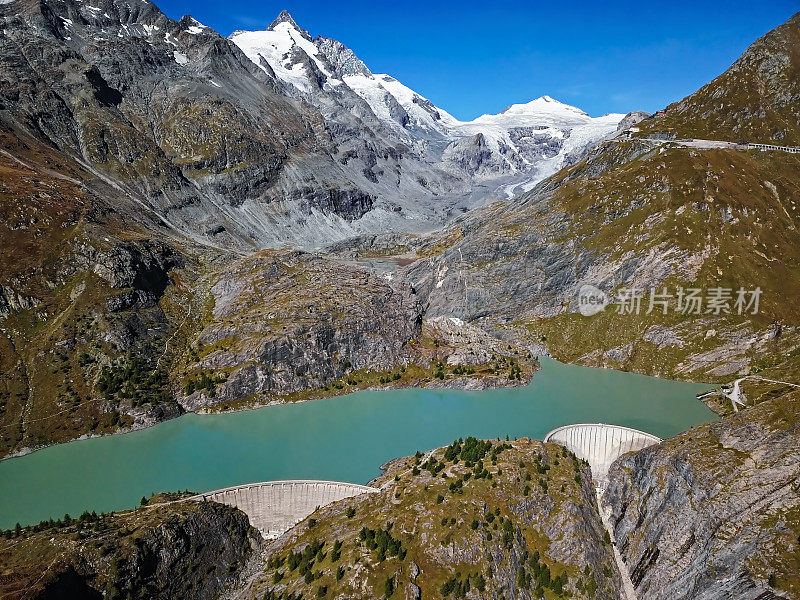 大格洛克纳冰川和风景优美的高山公路，奥地利鸟瞰图