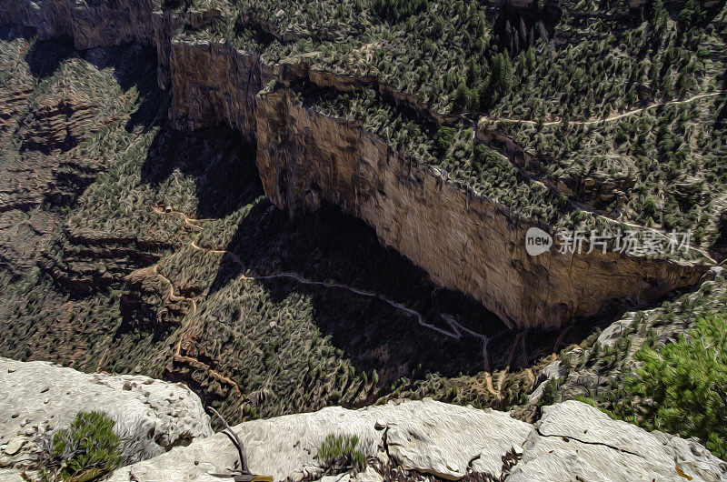 大峡谷的风景小径进入峡谷在正午-照片艺术