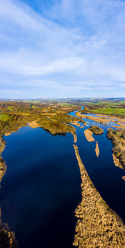 空中垂直全景的苏格兰湖在一个晴朗的平静的一天在邓弗里斯和加洛韦西南苏格兰