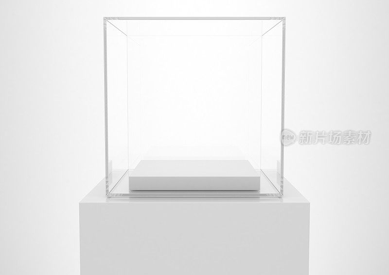 空玻璃盒子与白色讲台的产品展示