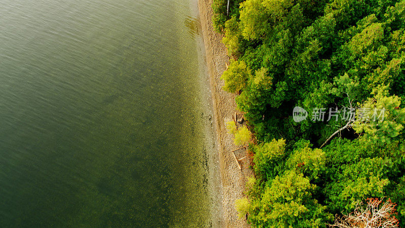 从上到下无人机拍摄的威斯康星半岛公园的密歇根湖海岸线