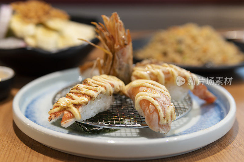 日本寿司餐厅的特写