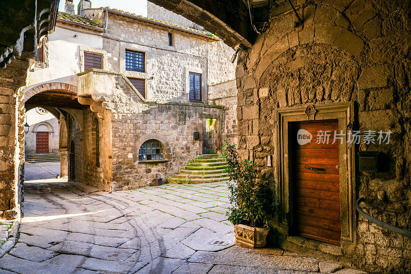 维特博历史中心圣佩莱格里诺中世纪街区的一条古老小巷