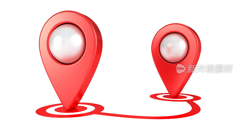 红色地图指针孤立在白色背景上。销地图图标。全球定位系统(GPS)标记的地方。导航和旅行位置。开始和结束行程符号。