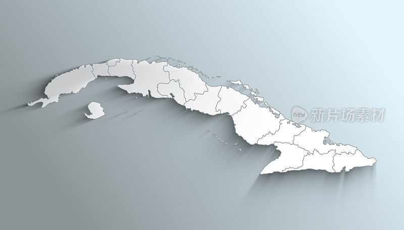 现代白色古巴地图与省与县与阴影