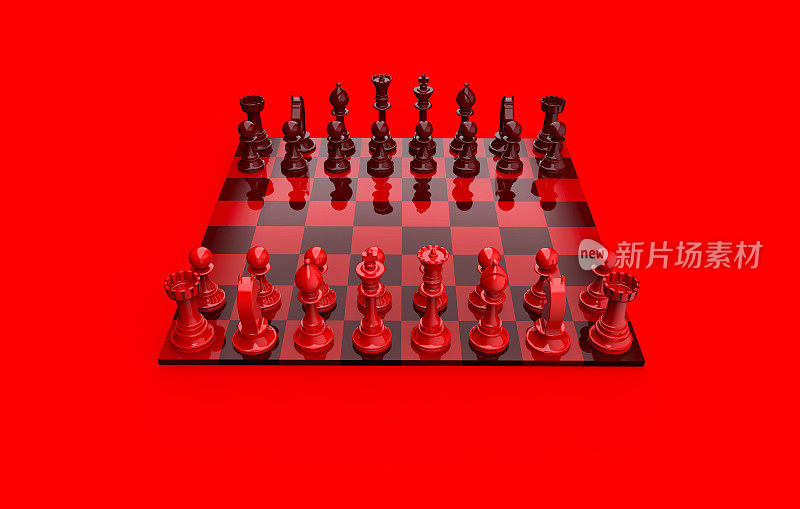 红色棋局为竞争和策略，孤立于红色背景之上。