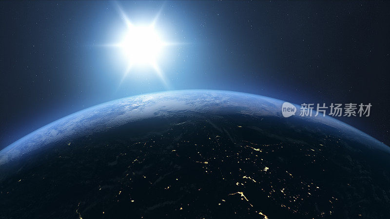 行星地球，夜景，太阳灯光，太空视图
