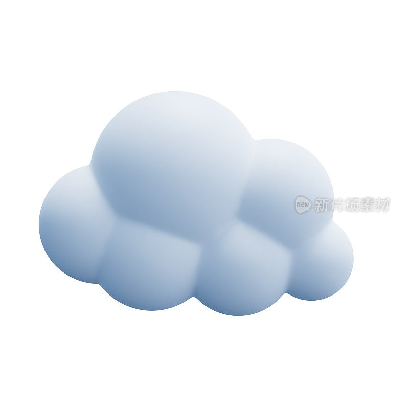 浅白色3d云图标可爱的渲染。渲染软圆形卡通蓬松云图标形状插图孤立的白色背景与剪切路径