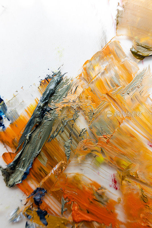 油画抽象艺术-橙、蓝、黄