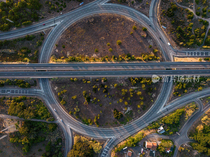 高速公路上空的航拍图像，以及与葡萄牙南部其他目的地的不同连接