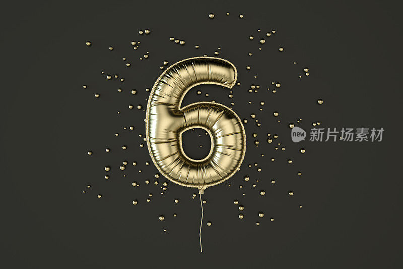 6号气球箔在黑色背景上的金色