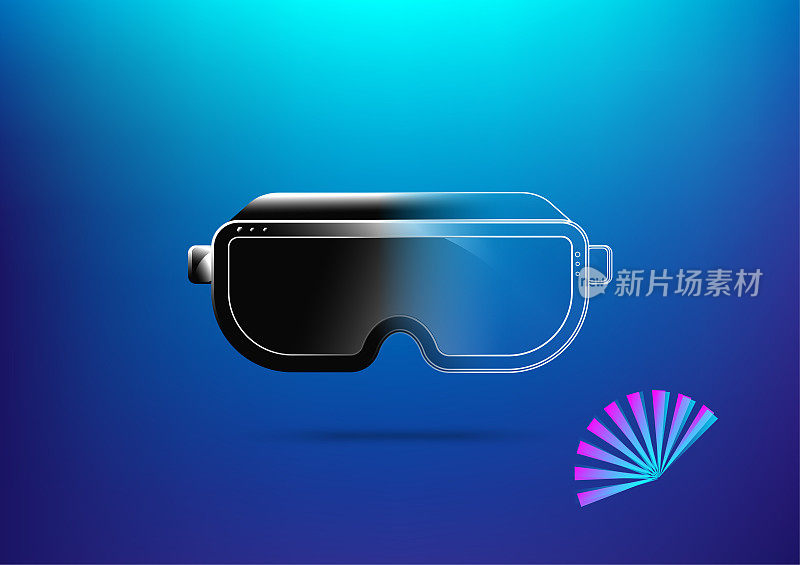 VR耳机现实设备电影游戏眼镜对象技术抽象背景矢量插图