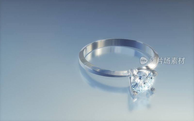 单石钻石戒指上的蓝色梯度背景
