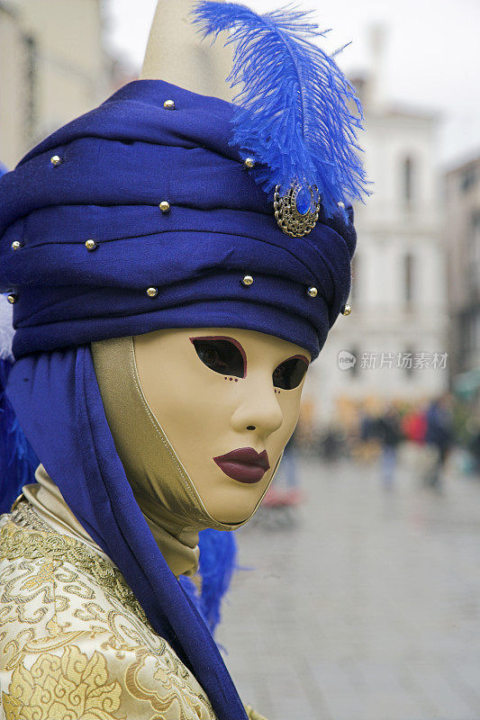 威尼斯狂欢节上戴着蓝色头巾的面具(XXL)