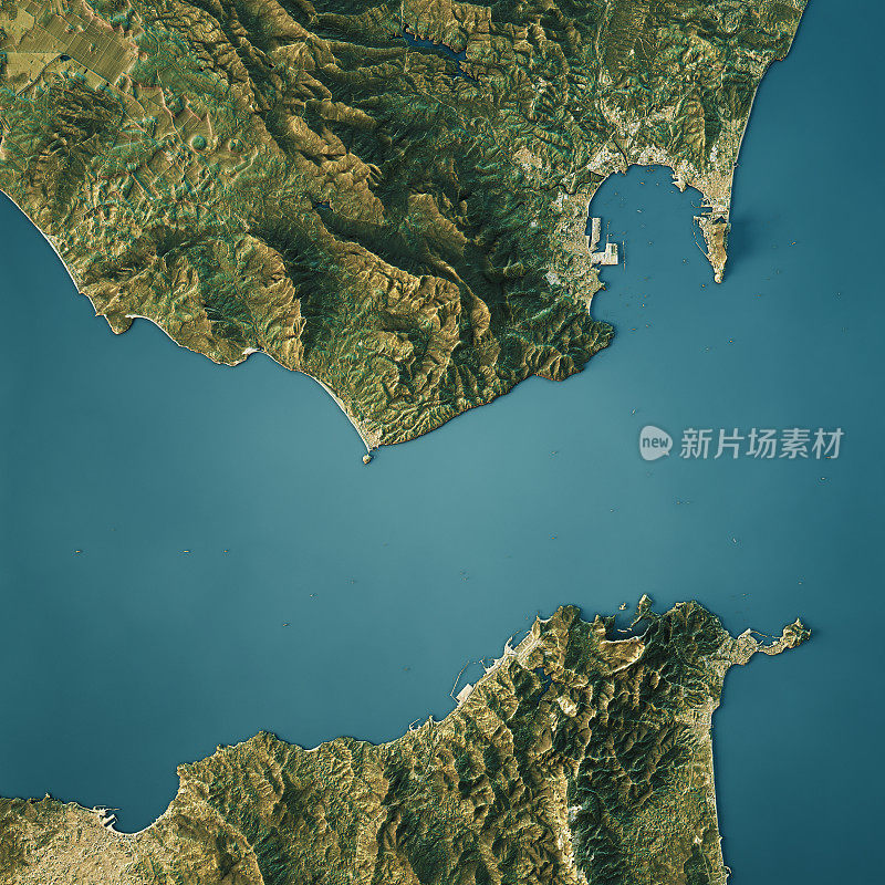 直布罗陀海峡地形图自然颜色俯视图