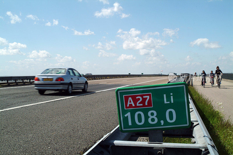 有公里标志的荷兰公路