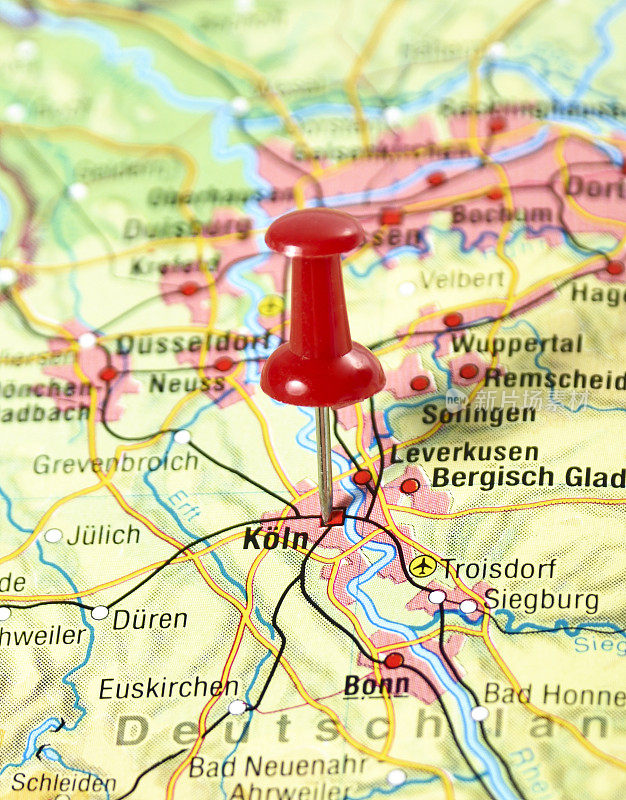 德国地图，图钉位于科隆