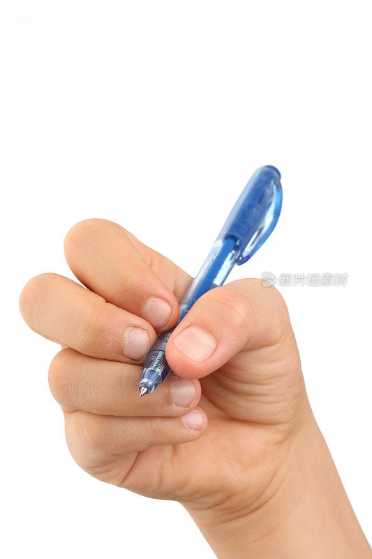 手握蓝笔