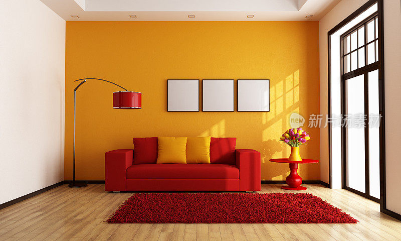 红色和橙色的客厅