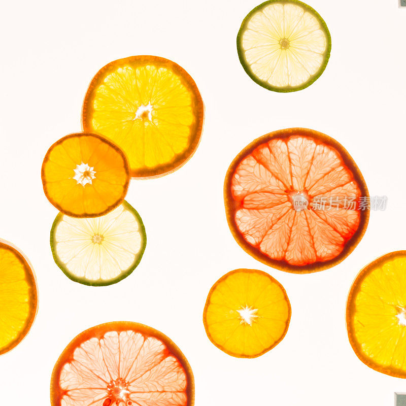 柑橘类水果。不同的概念。健康食品。抽象艺术