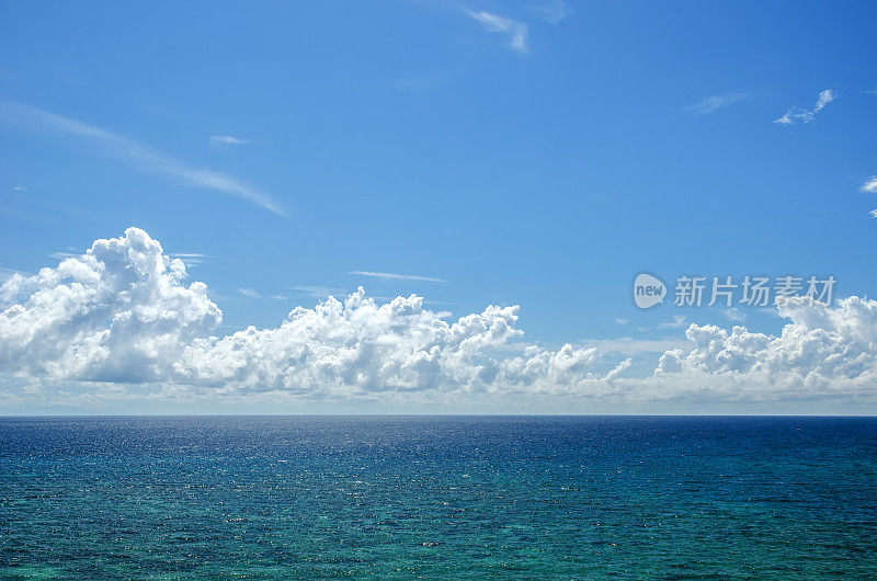 热带海洋和多云的天空背景