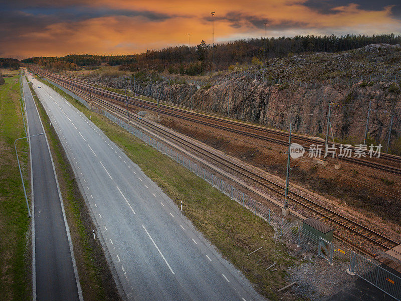 公路和铁路，无人机拍摄