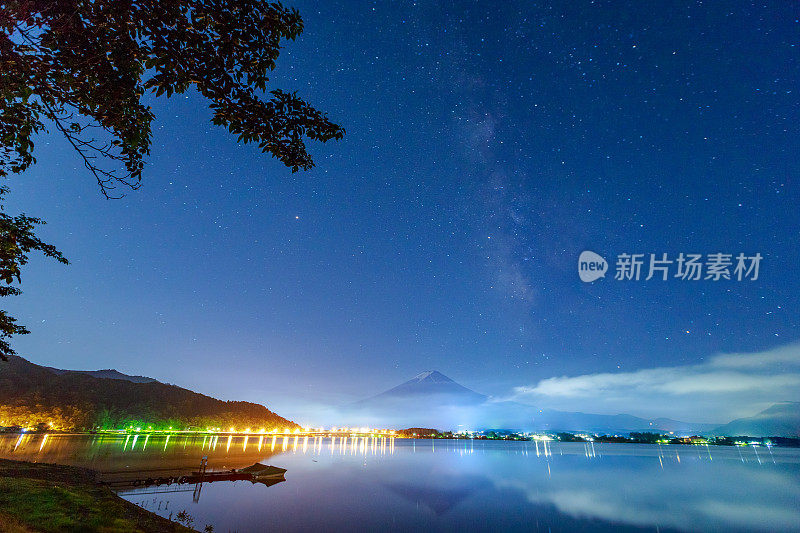 富士山，日本山，夜，星空，银河