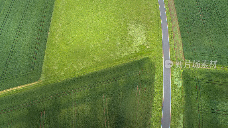 穿过农田的道路-鸟瞰图