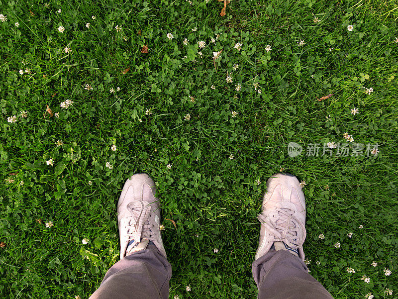 脚在草地上。