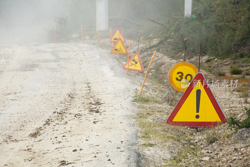 道路工程，危险提前警告，限速。