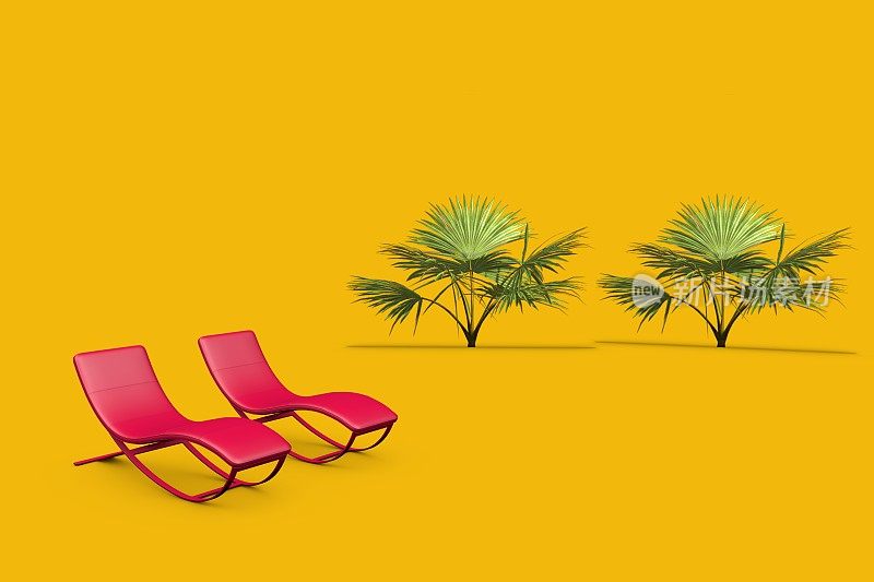 3D夏季，旅游和假期概念在黄色的背景