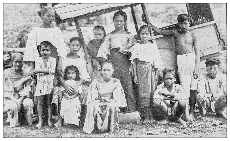 古董黑白照片:他加禄人家庭，菲律宾