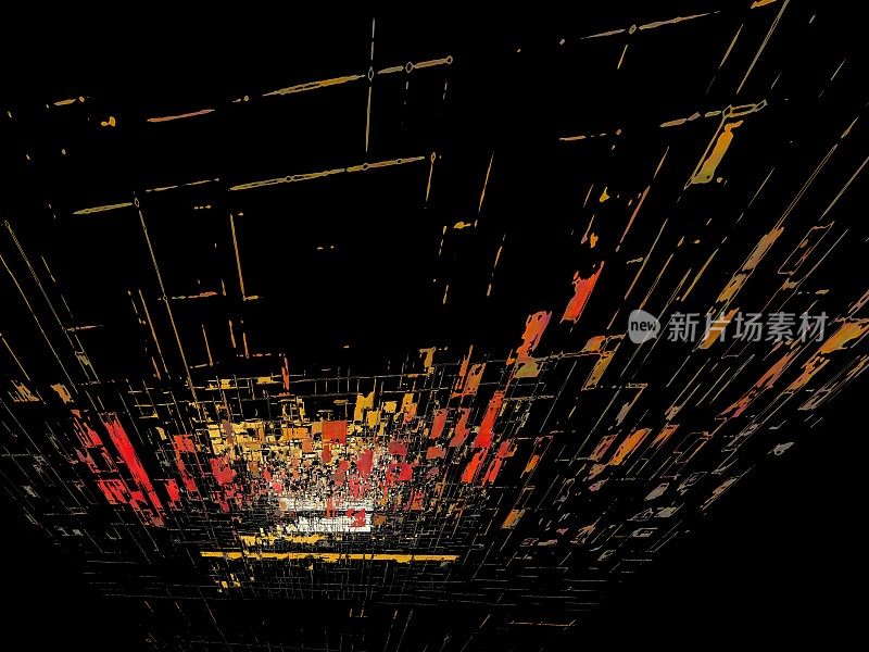 爆炸的3D表面视图网格马赛克在金红色和米色