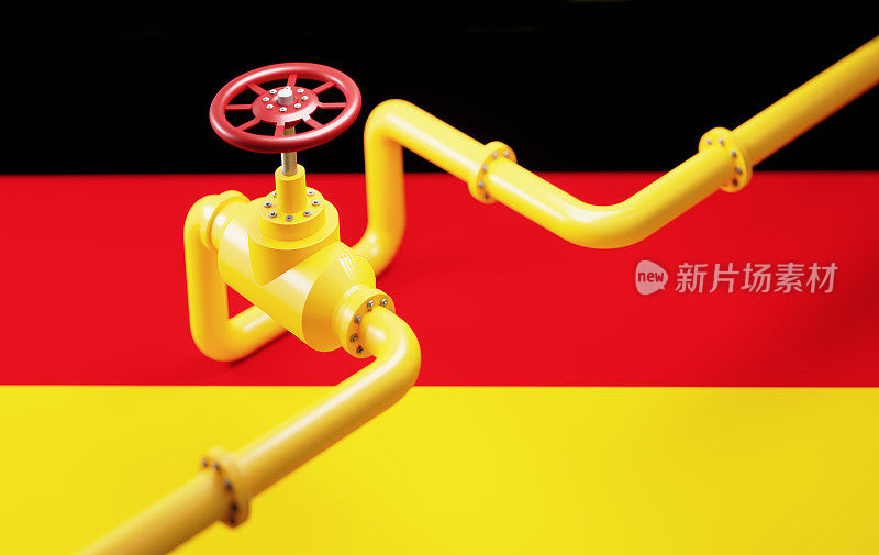 坐在德国国旗背景上的天然气管道——德国能源危机概念