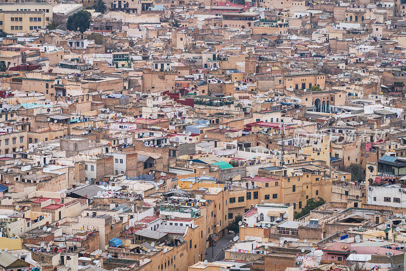 非斯(Fez)的全景-摩洛哥古老的皇家城市之一