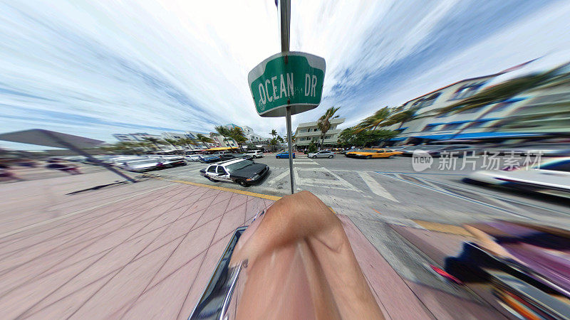 迈阿密海滨大道，棕榈树旁，360度