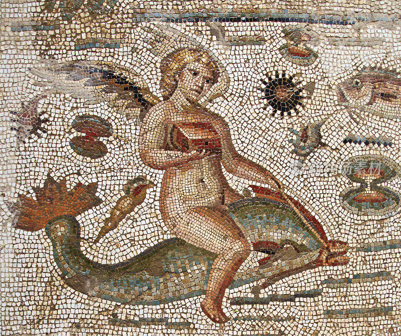 突尼斯:罗马时代天使骑海豚的马赛克