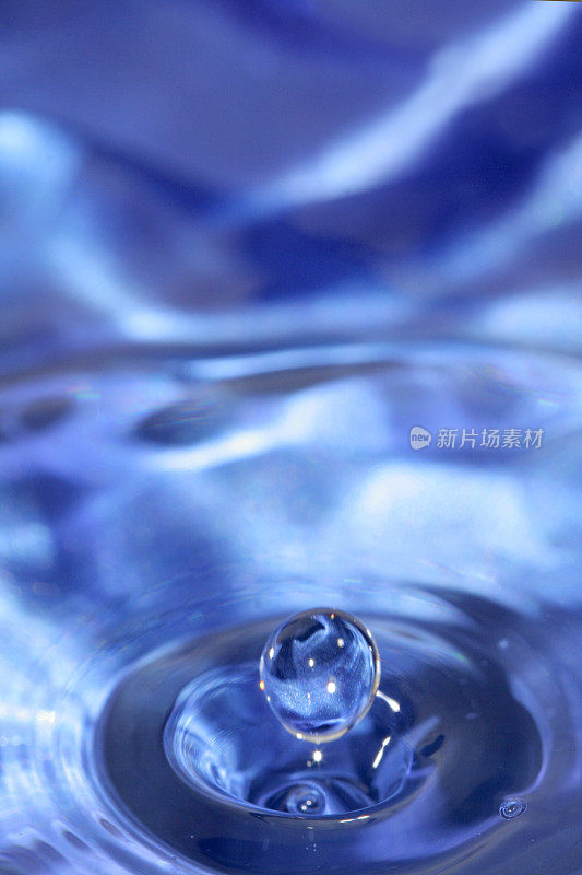 水滴在蓝色背景上形成