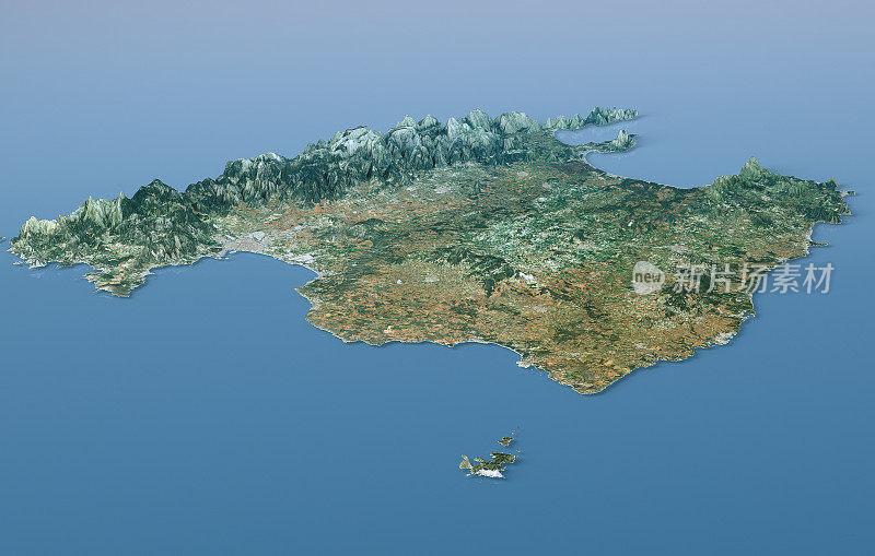 马略卡岛地形图3D景观视图自然颜色