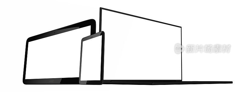 空白手机平板电脑和笔记本电脑的白色背景