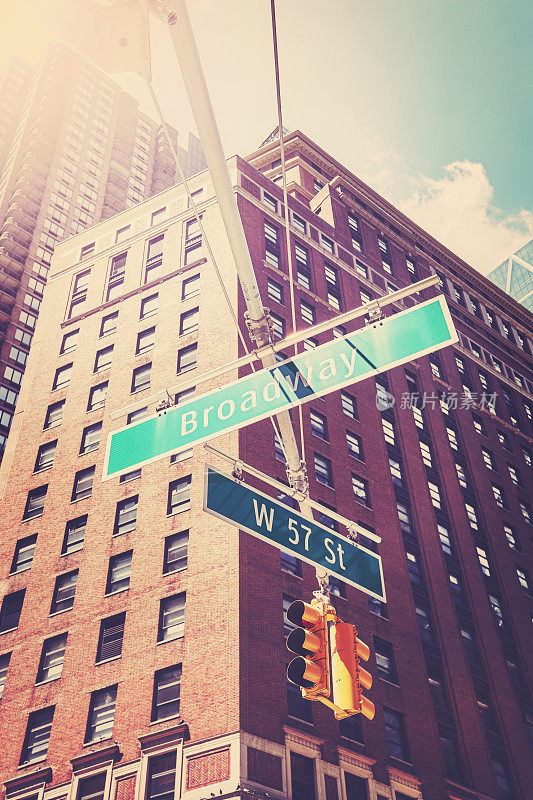 曼哈顿的西57街和百老汇街的标志。