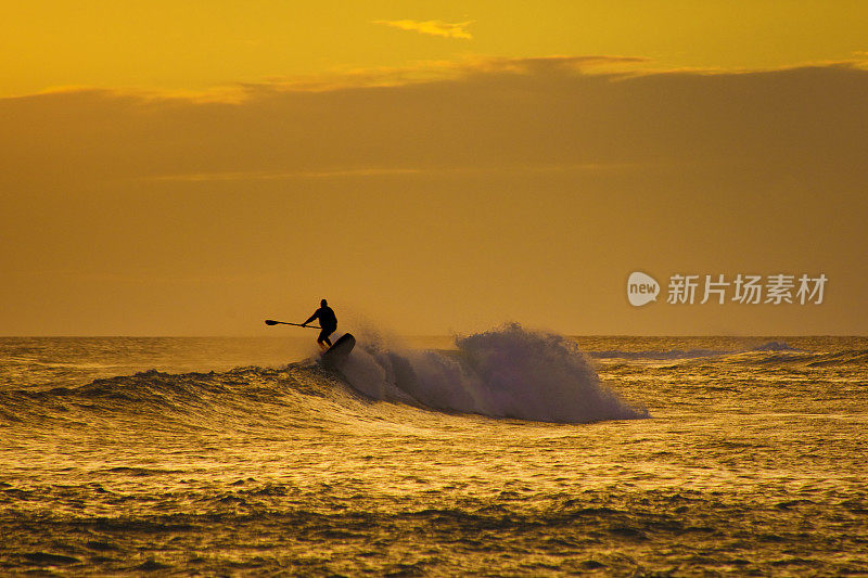 冲浪板在日落，Poipu海滩，考艾岛，夏威夷