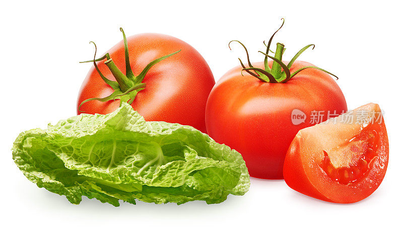 红番茄，绿叶，切片，白番茄沙拉