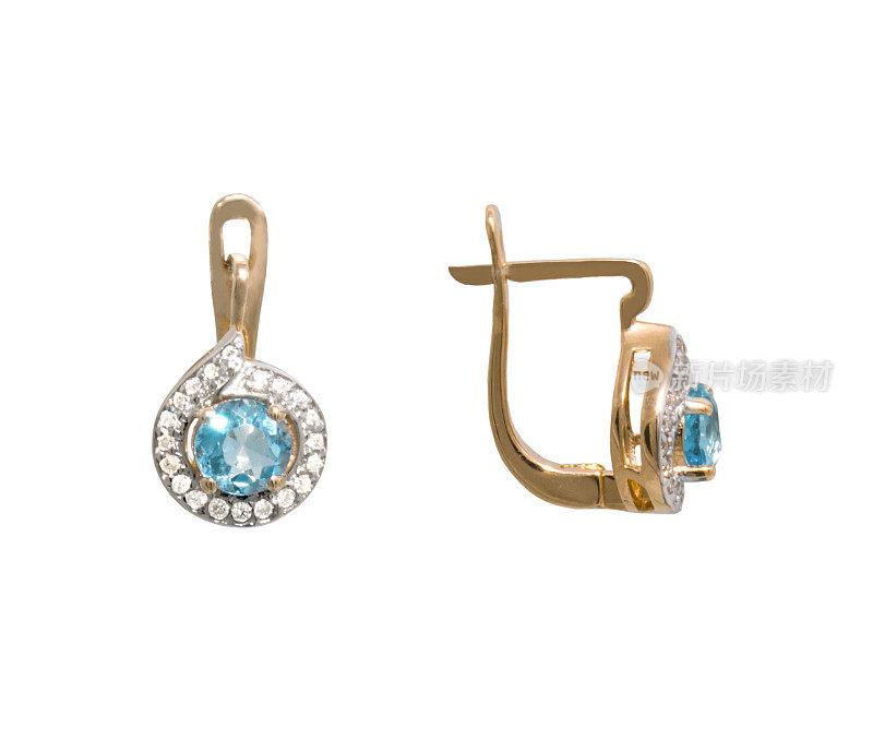 金耳环与蓝色的宝石-黄玉和一些钻石