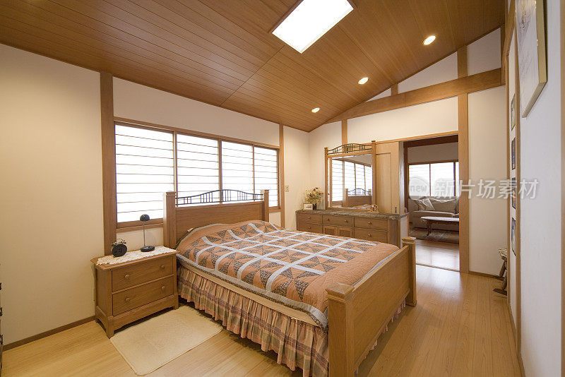 融合日式和西式装饰的卧室室内展示