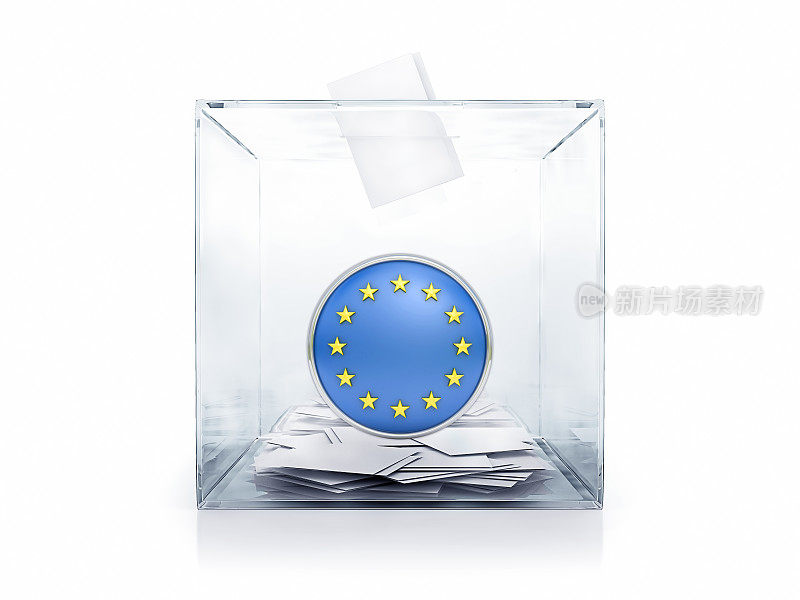 带有欧盟旗帜和选票的投票箱